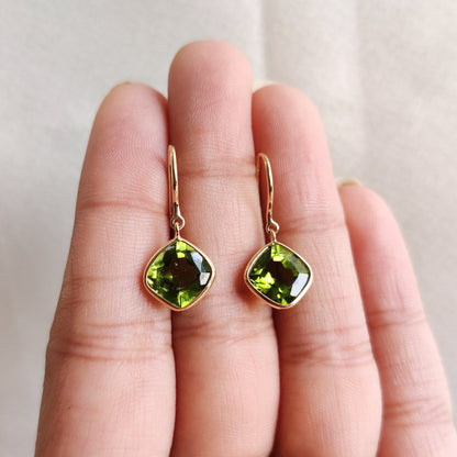 Natural Peridot Earrings, 14K Solid Gold Bezel Earrings, Dainty Peridot Earrings, August Birthstone Earrings, Peridot Jewelry