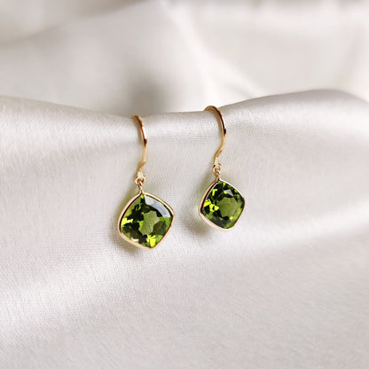 Natural Peridot Earrings, 14K Solid Gold Bezel Earrings, Dainty Peridot Earrings, August Birthstone Earrings, Peridot Jewelry