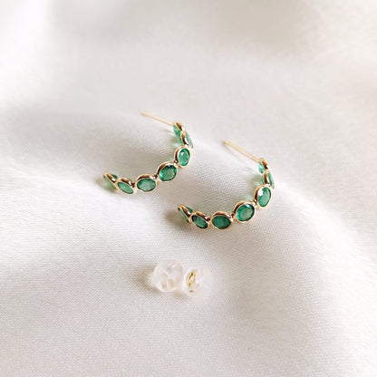 Natural Emerald Hoop Earrings, 14K Solid Gold Emerald Earrings, Wedding Earrings, May Birthstone Earrings, Dainty Emerald Hoop Earrings