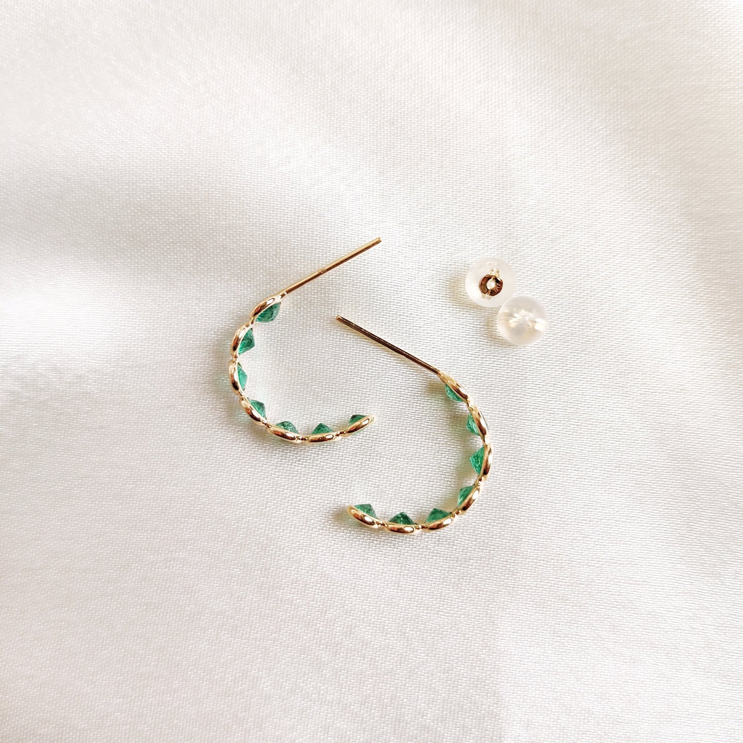 Natural Emerald Hoop Earrings, 14K Solid Gold Emerald Earrings, Wedding Earrings, May Birthstone Earrings, Dainty Emerald Hoop Earrings