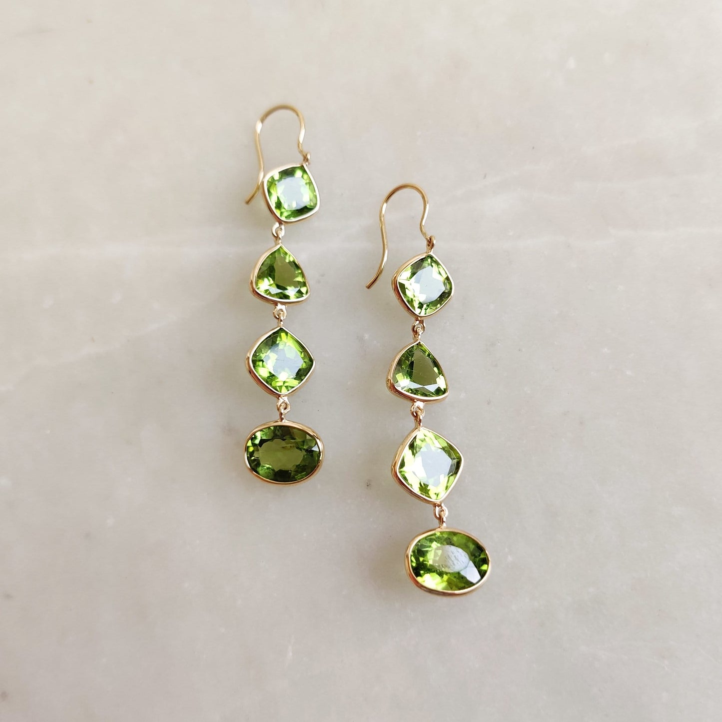 Natural Peridot Earrings, 14K Solid Gold Bezel Earrings, Peridot Danglers, August Birthstone Earrings, Christmas Present, Peridot Jewelry