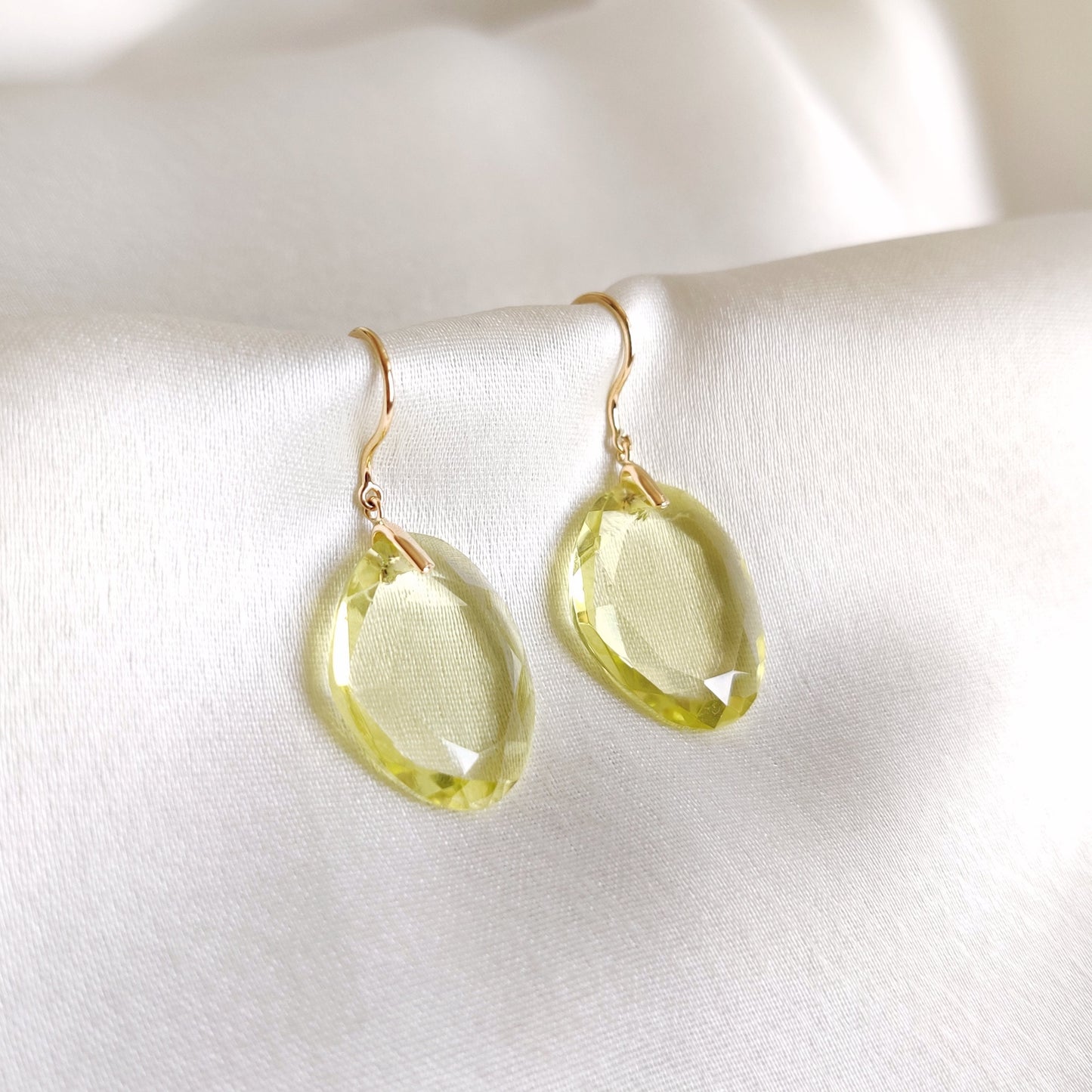 Natural Lemon Quartz Earrings, 14K Solid Yellow Gold Quartz Earrings, November Birthstone Earrings, Christmas Gift, Quartz Jewelry