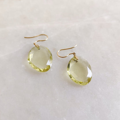 Natural Lemon Quartz Earrings, 14K Solid Yellow Gold Quartz Earrings, November Birthstone Earrings, Christmas Gift, Quartz Jewelry