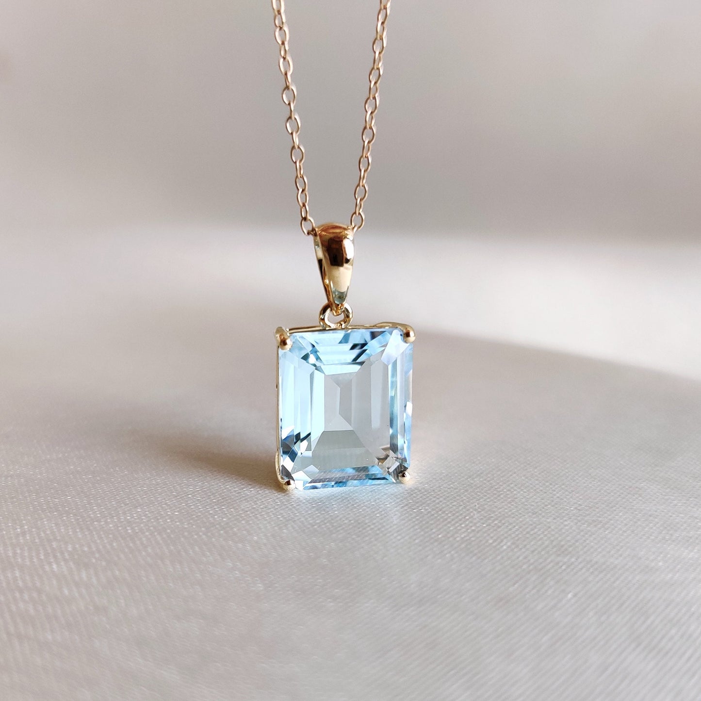 Natural Sky Blue Topaz Pendant, 14K Solid Yellow Gold Blue Topaz Pendant, December Birthstone Pendant, Blue Topaz Jewelry, Christmas Present