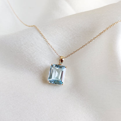 Natural Sky Blue Topaz Pendant, 14K Solid Yellow Gold Blue Topaz Pendant, December Birthstone Pendant, Blue Topaz Jewelry, Christmas Present