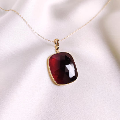 Natural Garnet Pendant, 14K Solid Yellow Gold Garnet Pendant, January Birthstone Pendant, Christmas Present, Garnet Jewelry