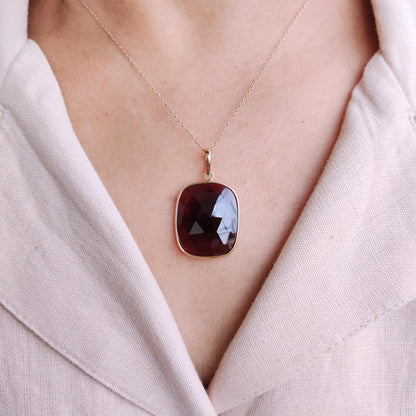 Natural Garnet Pendant, 14K Solid Yellow Gold Garnet Pendant, January Birthstone Pendant, Christmas Present, Garnet Jewelry