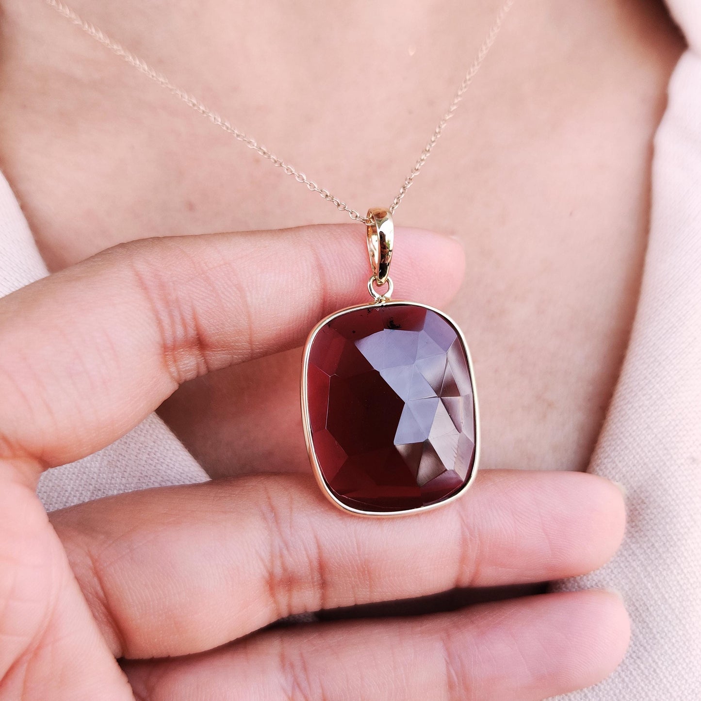 Natural Garnet Pendant, 14K Solid Yellow Gold Garnet Pendant, January Birthstone Pendant, Christmas Present, Garnet Jewelry