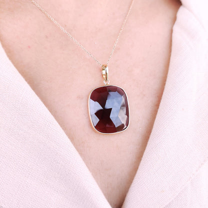 Natural Garnet Pendant, 14K Solid Yellow Gold Garnet Pendant, January Birthstone Pendant, Christmas Present, Garnet Jewelry