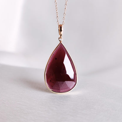 Natural Garnet Pendant, 14K Solid Yellow Gold Garnet Pendant, January Birthstone Pendant, Christmas Present, Garnet Jewelry