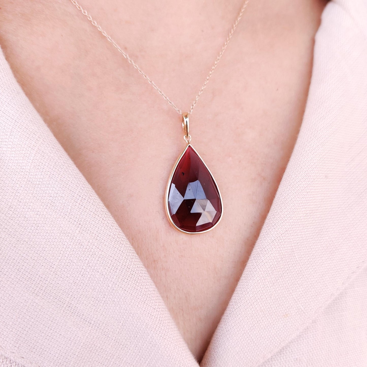 Natural Garnet Pendant, 14K Solid Yellow Gold Garnet Pendant, January Birthstone Pendant, Christmas Present, Garnet Jewelry