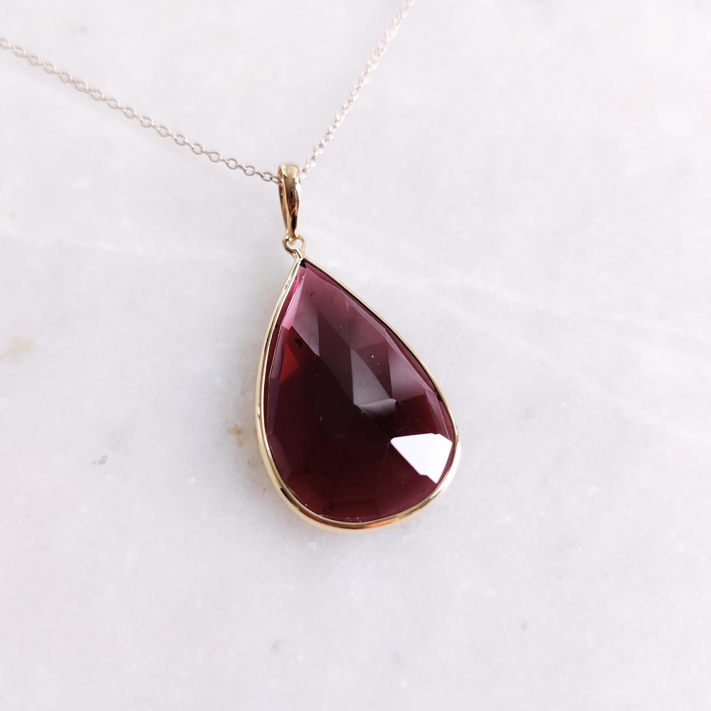 Natural Garnet Pendant, 14K Solid Yellow Gold Garnet Pendant, January Birthstone Pendant, Christmas Present, Garnet Jewelry