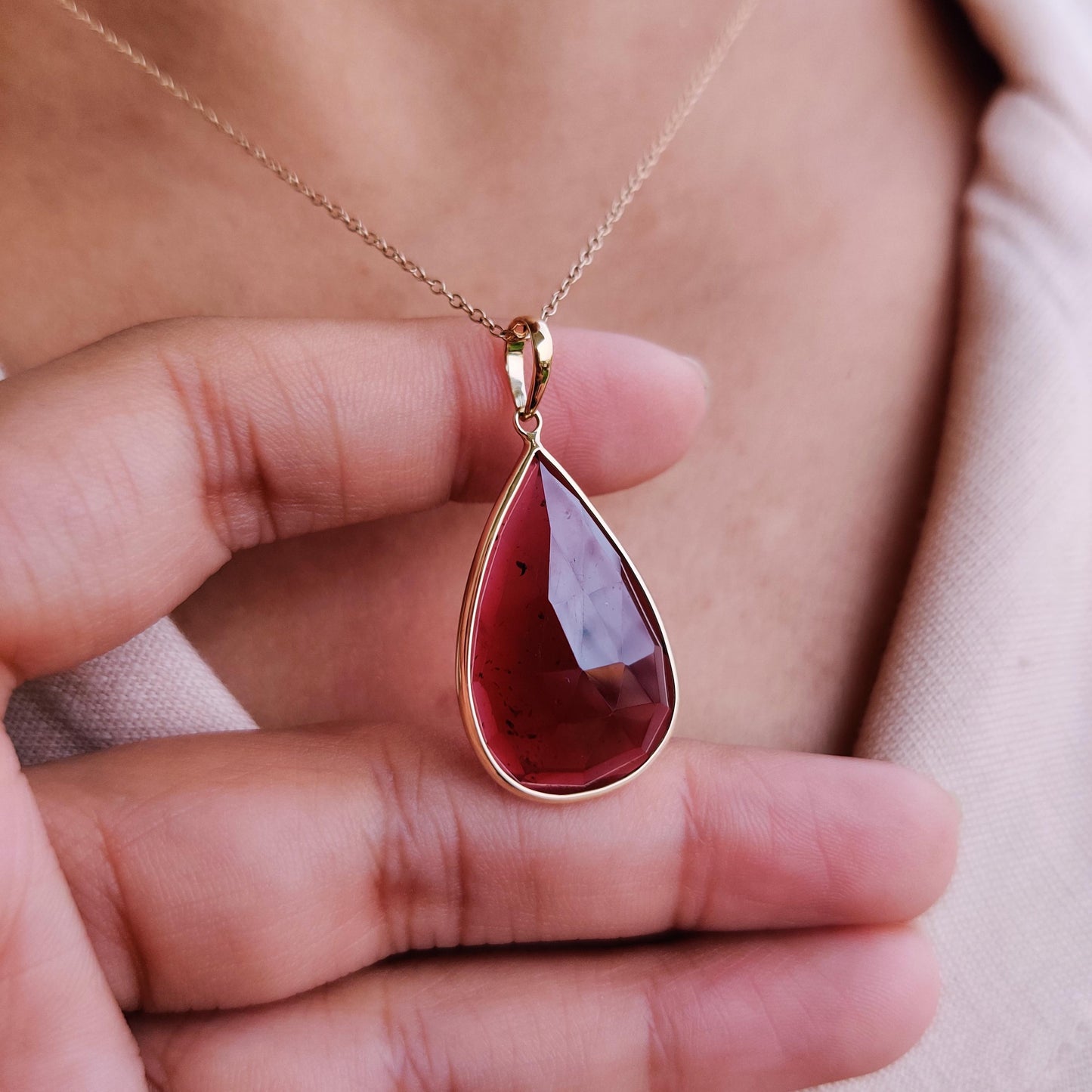 Natural Garnet Pendant, 14K Solid Yellow Gold Garnet Pendant, January Birthstone Pendant, Christmas Present, Garnet Jewelry