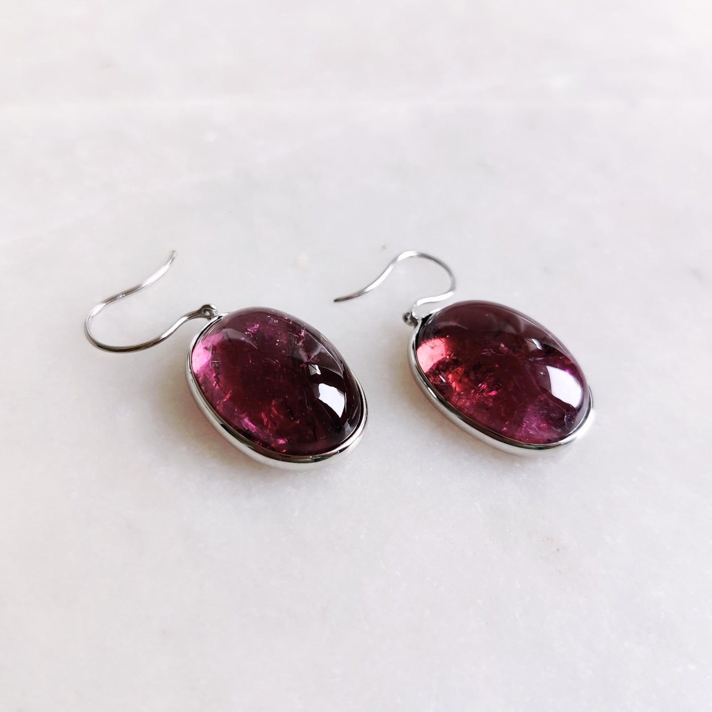 Natural Rubellite Pink Tourmaline Earrings, 14K Solid White Gold Earrings, Tourmaline Bezel Earrings, Tourmaline Jewelry, October Birthstone