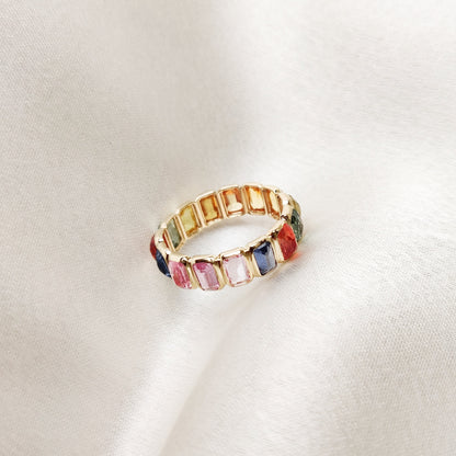 Natural Multi Sapphire Ring, 14K Solid Gold Sapphire Ring, Dainty Sapphire Bezel Ring, Sapphire Infinity Ring, September Birthstone Ring