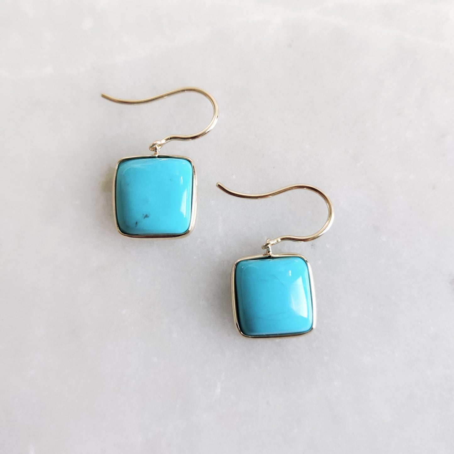 Natural Sleeping Beauty Turquoise Earrings, 14K Solid Yellow Gold Earrings, December Birthstone Earrings, Arizona Turquoise Earrings