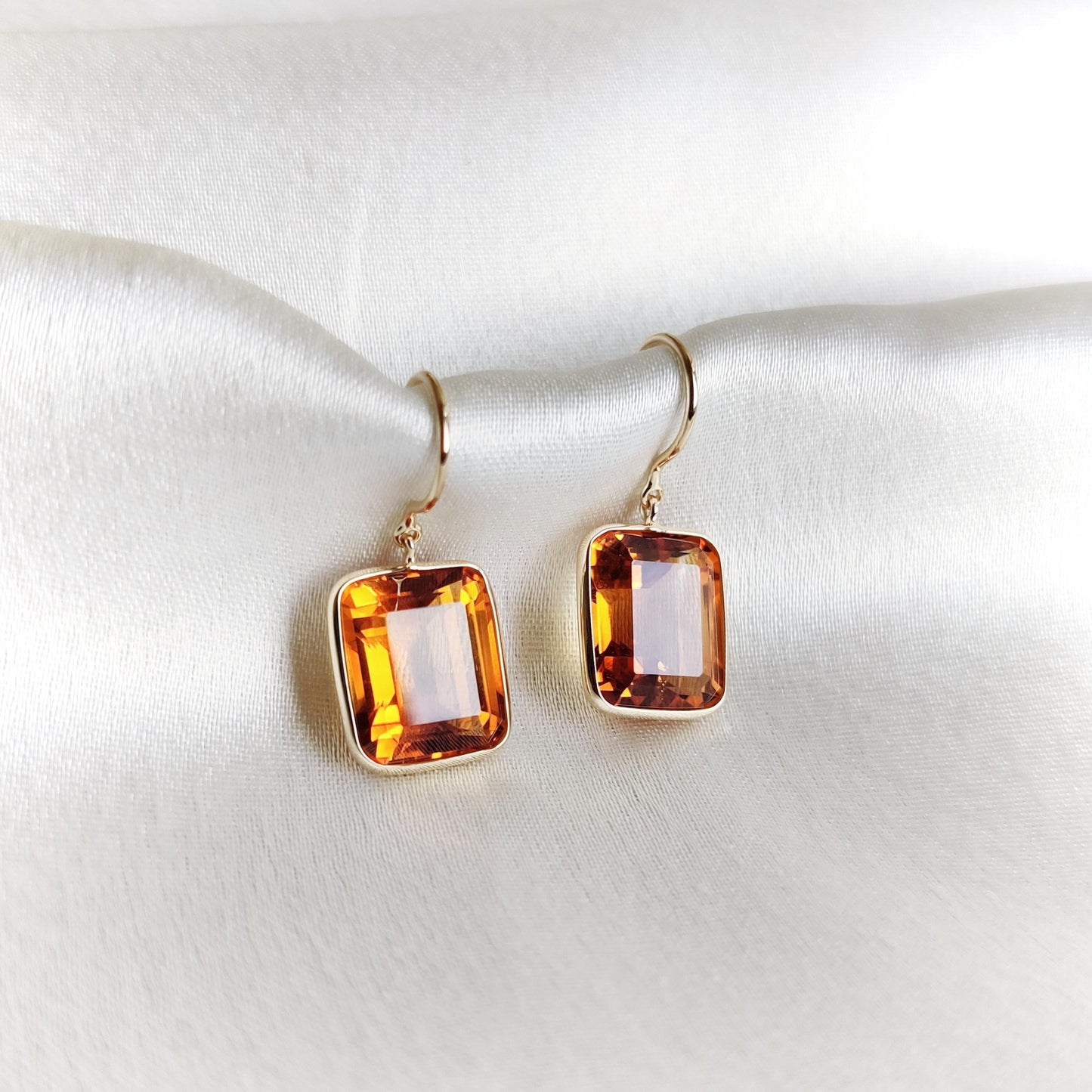 Natural Madeira Citrine Earrings, 14K Solid Yellow Gold Earring, November Birthstone Earrings, Citrine Jewelry, Christmas Present