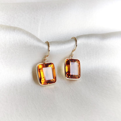 Natural Madeira Citrine Earrings, 14K Solid Yellow Gold Earring, November Birthstone Earrings, Citrine Jewelry, Christmas Present