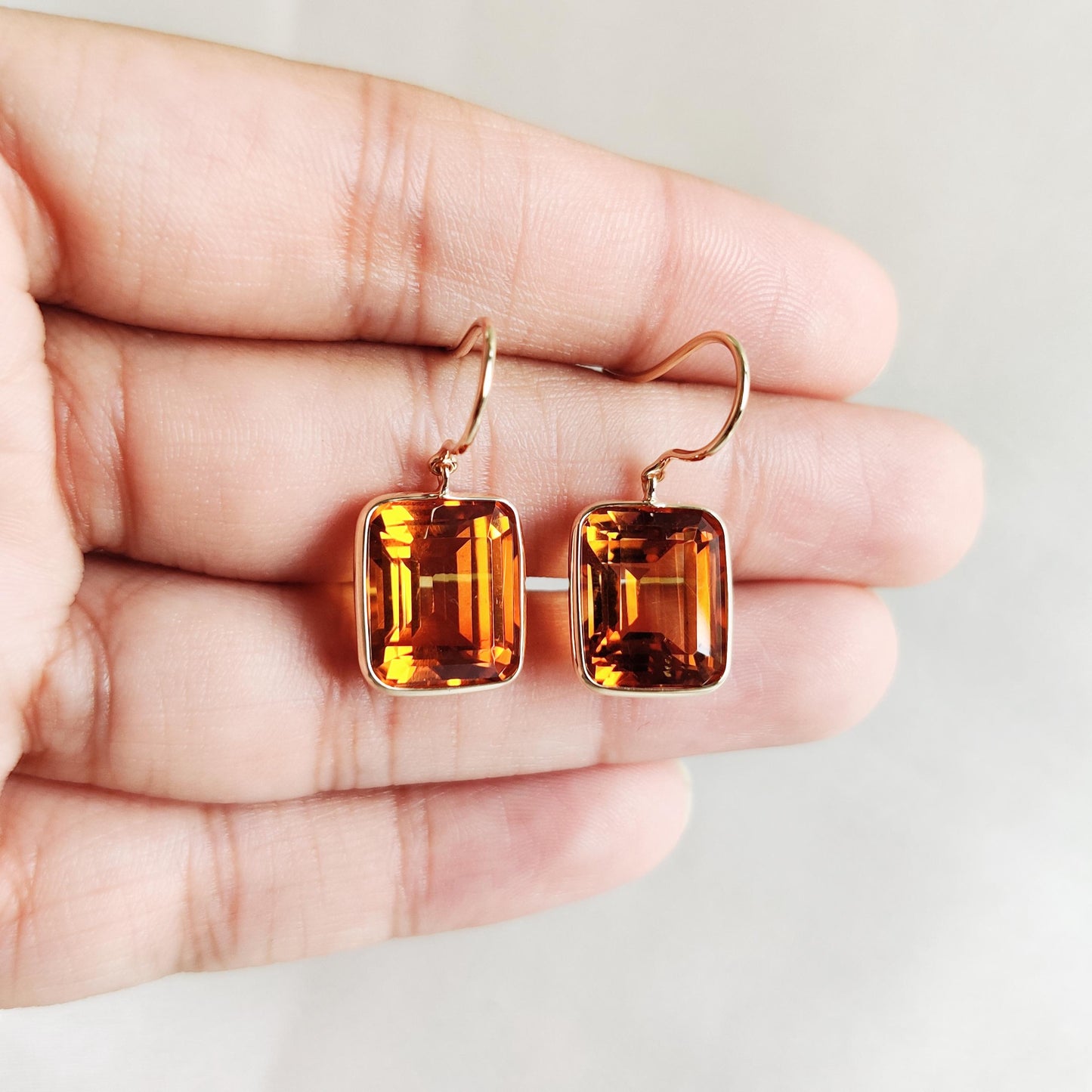 Natural Madeira Citrine Earrings, 14K Solid Yellow Gold Earring, November Birthstone Earrings, Citrine Jewelry, Christmas Present