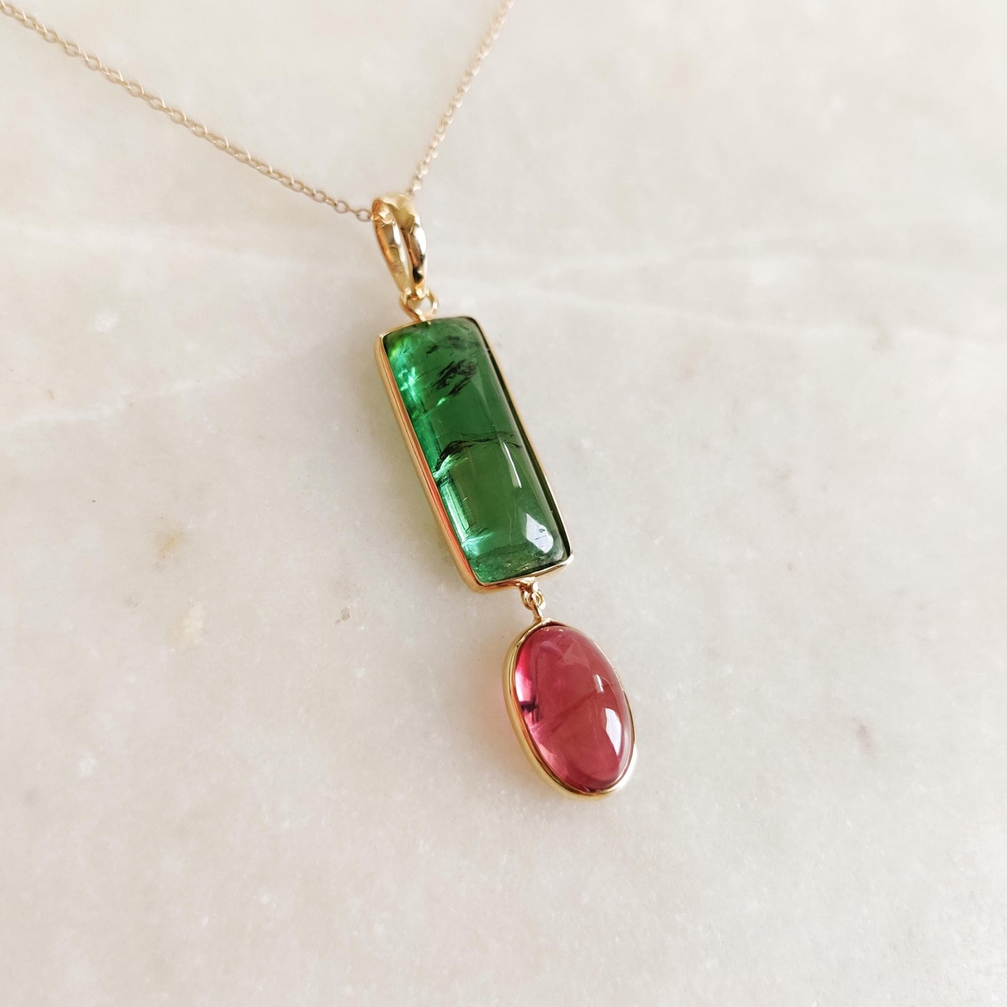 Natural Multi Tourmaline Pendant, 14K Solid Yellow Gold Tourmaline Pendant, October Birthstone, Christmas Gift, Tourmaline Bezel Pendant