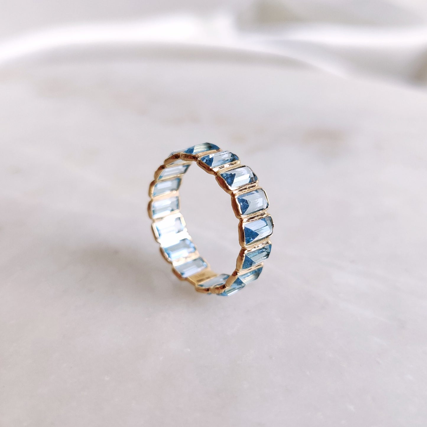 Natural Swiss Blue Topaz Ring, Solid Yellow Gold Blue Topaz Ring, Topaz Infinity Ring, December Birthstone Ring, Swiss Blue Topaz Jewelry