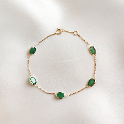 Natural Emerald Bracelet, 14K Solid Gold Emerald Bracelet, Dainty Emerald Bezel Set Bracelet, May Birthstone Bracelet, Emerald Jewelry