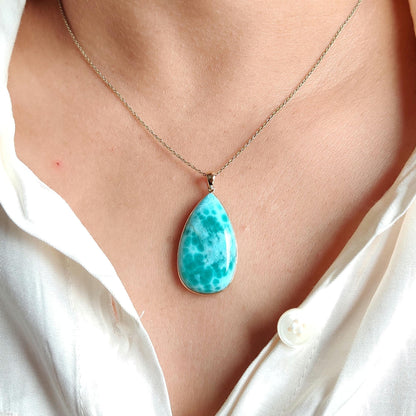 Natural Larimar Pendant, 14K Solid Gold Larimar Pendant, March Birthstone Pendant, Christmas Present, Larimar Jewelry