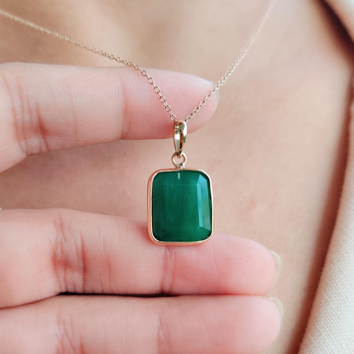 Natural Emerald Pendant, 14K Solid Yellow Gold Emerald Pendant, May Birthstone Pendant, Octgaon Shape Emerald Pendant, Christmas Present