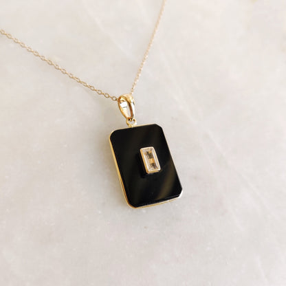 Natural Black Onyx & White Topaz Pendant, 14K Solid Yellow Gold Pendant, December Birthstone Pendant, Multi Stone Pendant, Birthday Present