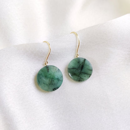 Natural Emerald Earrings, 14K Solid Yellow Gold Earrings, May Birthstone Earrings, Natural Emerald Jewelry, Flat Cut Emerald Earrings