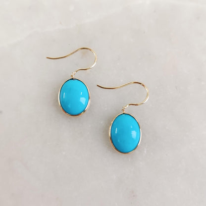 Natural Sleeping Beauty Turquoise Earrings, 14K Solid Yellow Gold Earrings, December Birthstone Earrings, Arizona Turquoise Earrings