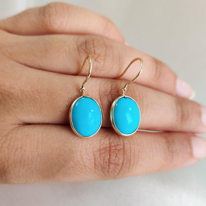 Natural Sleeping Beauty Turquoise Earrings, 14K Solid Yellow Gold Earrings, December Birthstone Earrings, Arizona Turquoise Earrings