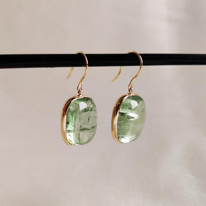 Natural Green Tourmaline Earrings, 14K Solid Yellow Gold Earrings, Tourmaline Bezel Earrings, Green Tourmaline Jewelry, October Birthstone