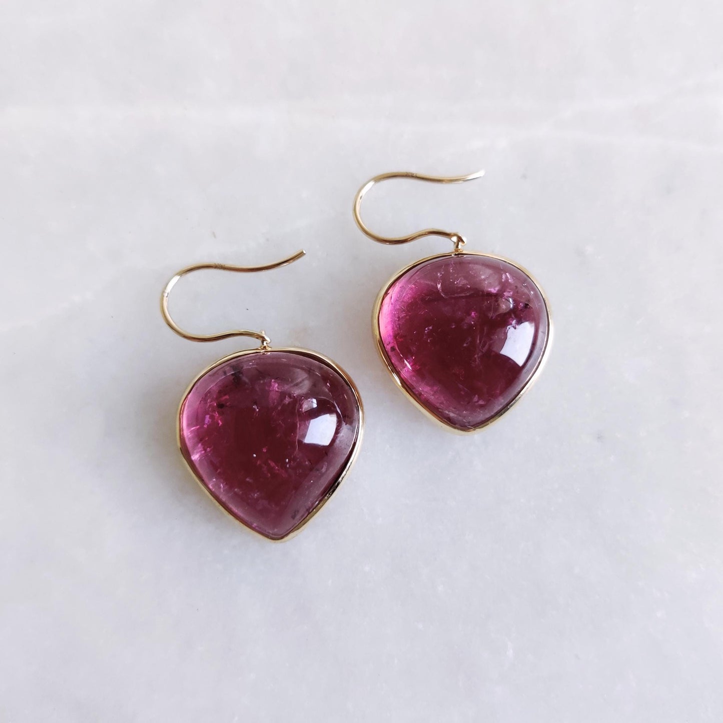 Natural Rubellite Pink Tourmaline Earrings, 14K Solid Yellow Gold Earrings, Tourmaline Bezel Earrings, October Birthstone, Christmas Present