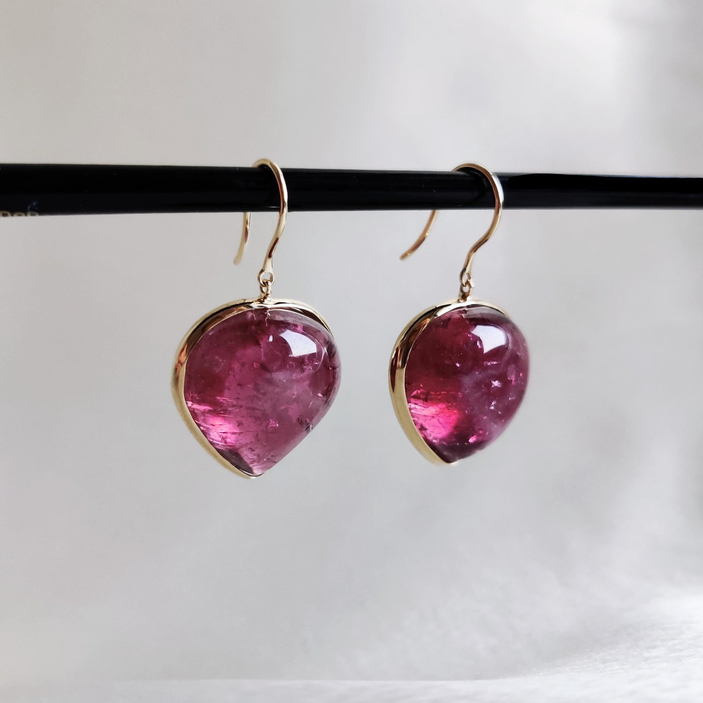 Natural Rubellite Pink Tourmaline Earrings, 14K Solid Yellow Gold Earrings, Tourmaline Bezel Earrings, October Birthstone, Christmas Present