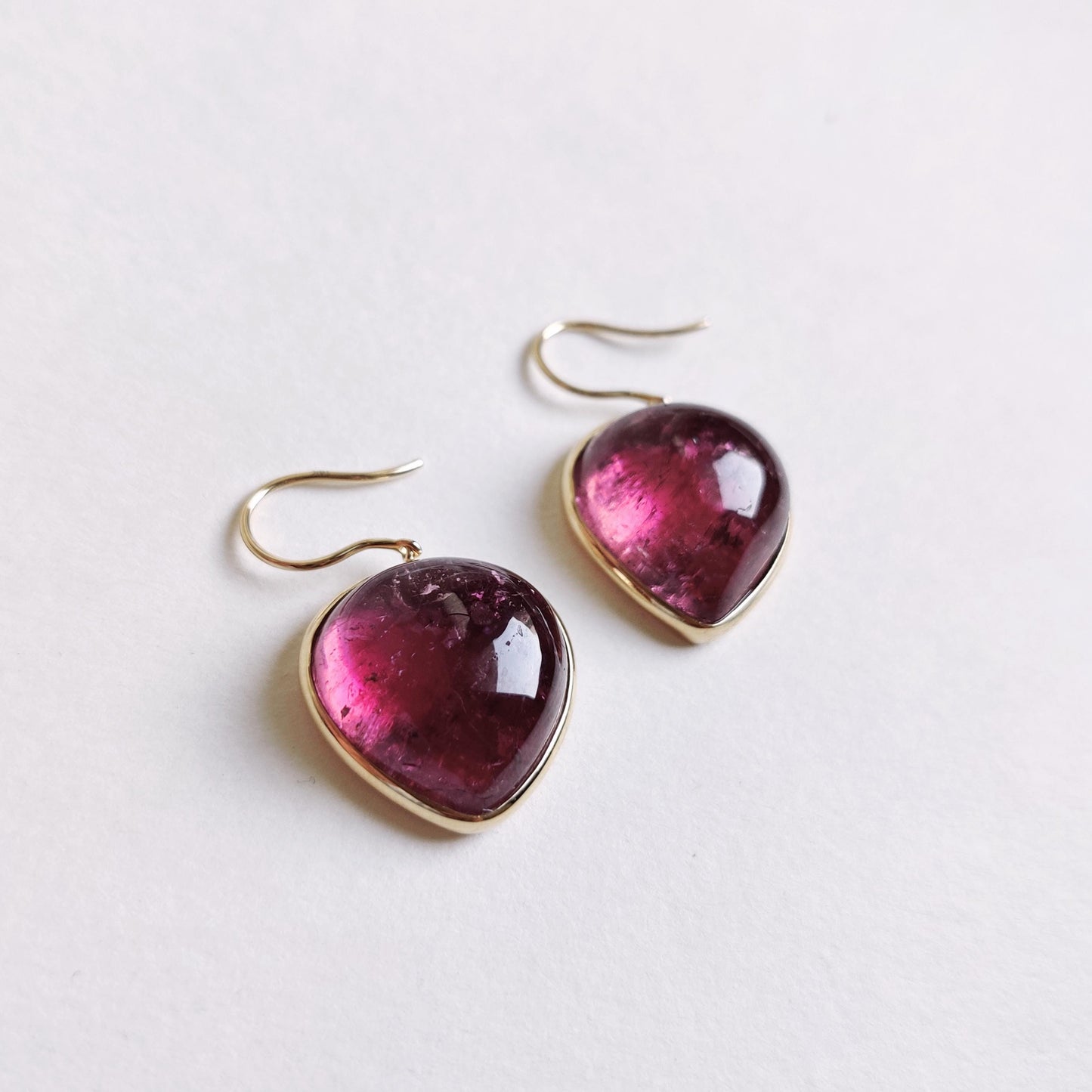 Natural Rubellite Pink Tourmaline Earrings, 14K Solid Yellow Gold Earrings, Tourmaline Bezel Earrings, October Birthstone, Christmas Present