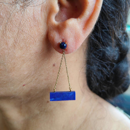 Natural Lapis Lazuli Earrings, 14K Solid Yellow Gold Earrings, September Birthstone Earrings, Lapis Lazuli Jewelry, Christmas Present