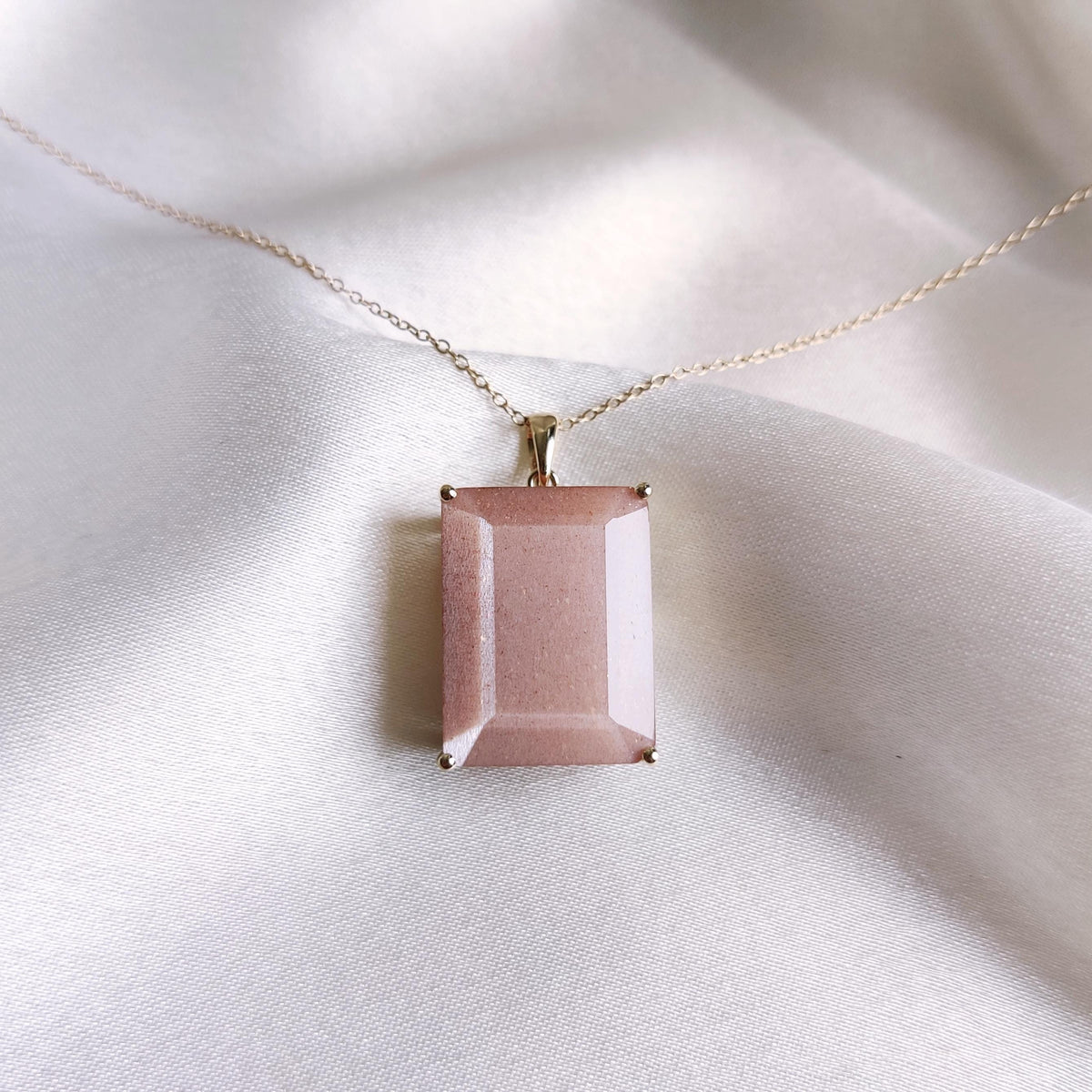 Natural Peach Moonstone 14K Solid Yellow Gold Octagon Pendant, June Birthstone Pendant,