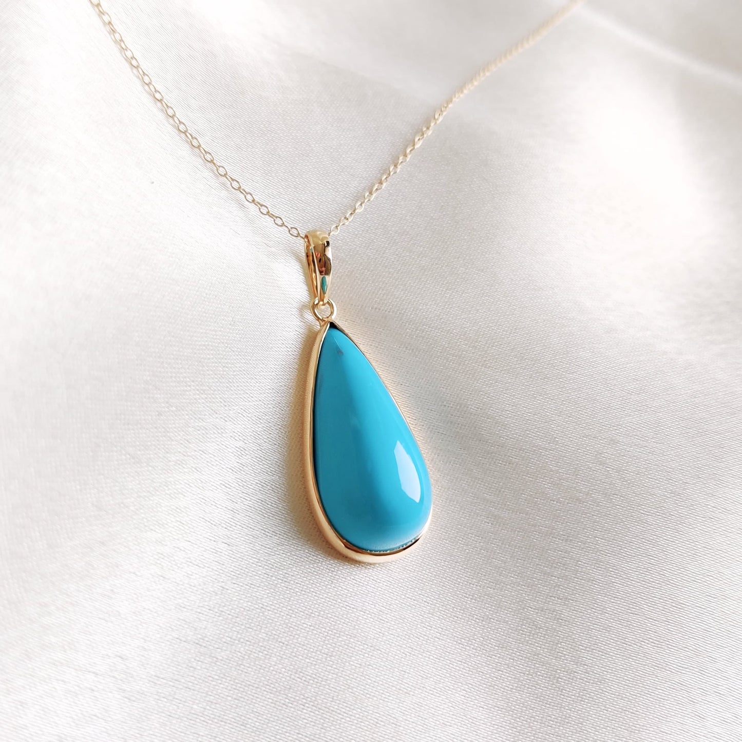 Natural Sleeping Beauty Turquoise Pendant, 14K Solid Yellow Gold Turquoise Pendant, December Birthstone Pendant, Arizona Turquoise Jewelry