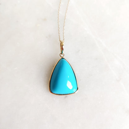 Natural Sleeping Beauty Turquoise Pendant, 14K Solid Yellow Gold Turquoise Pendant, December Birthstone Pendant, Arizona Turquoise Jewelry