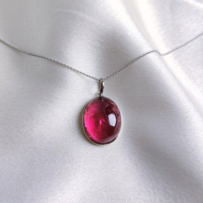 Natural Rubellite Pink Tourmaline Pendant, 14K Solid White Gold Tourmaline Pendant, October Birthstone Pendant, Bezel Set Tourmaline Pendant