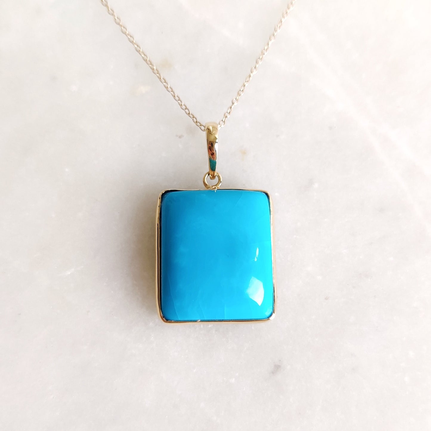 Natural Sleeping Beauty Turquoise Pendant, 14K Solid Yellow Gold Turquoise Pendant, December Birthstone Pendant, Arizona Turquoise Jewelry