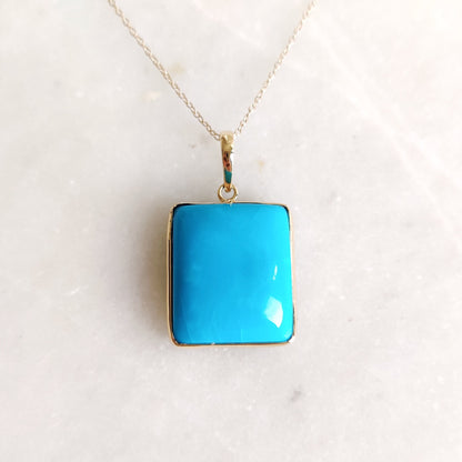 Natural Sleeping Beauty Turquoise Pendant, 14K Solid Yellow Gold Turquoise Pendant, December Birthstone Pendant, Arizona Turquoise Jewelry