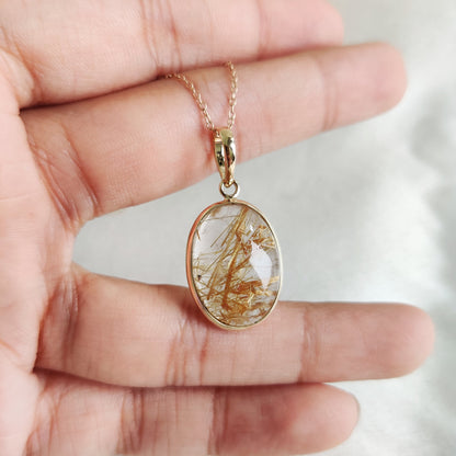 Natural Golden Rutile Pendant, 14K Solid Yellow Gold Rutile Pendant, April Birthstone Pendant, Golden Rutile Jewelry, Christmas Pendant