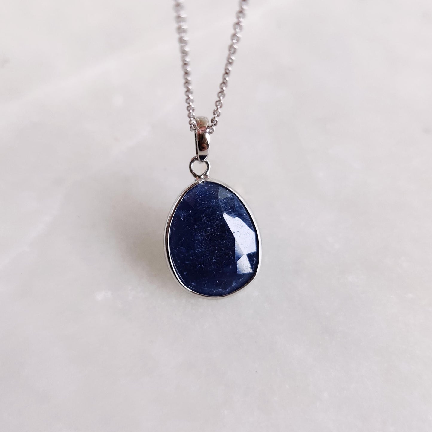 Natural Blue Sapphire Pendant, 14K Solid White Gold Pendant, Blue Sapphire Jewelry, September Birthstone Pendant, White Gold Jewelry