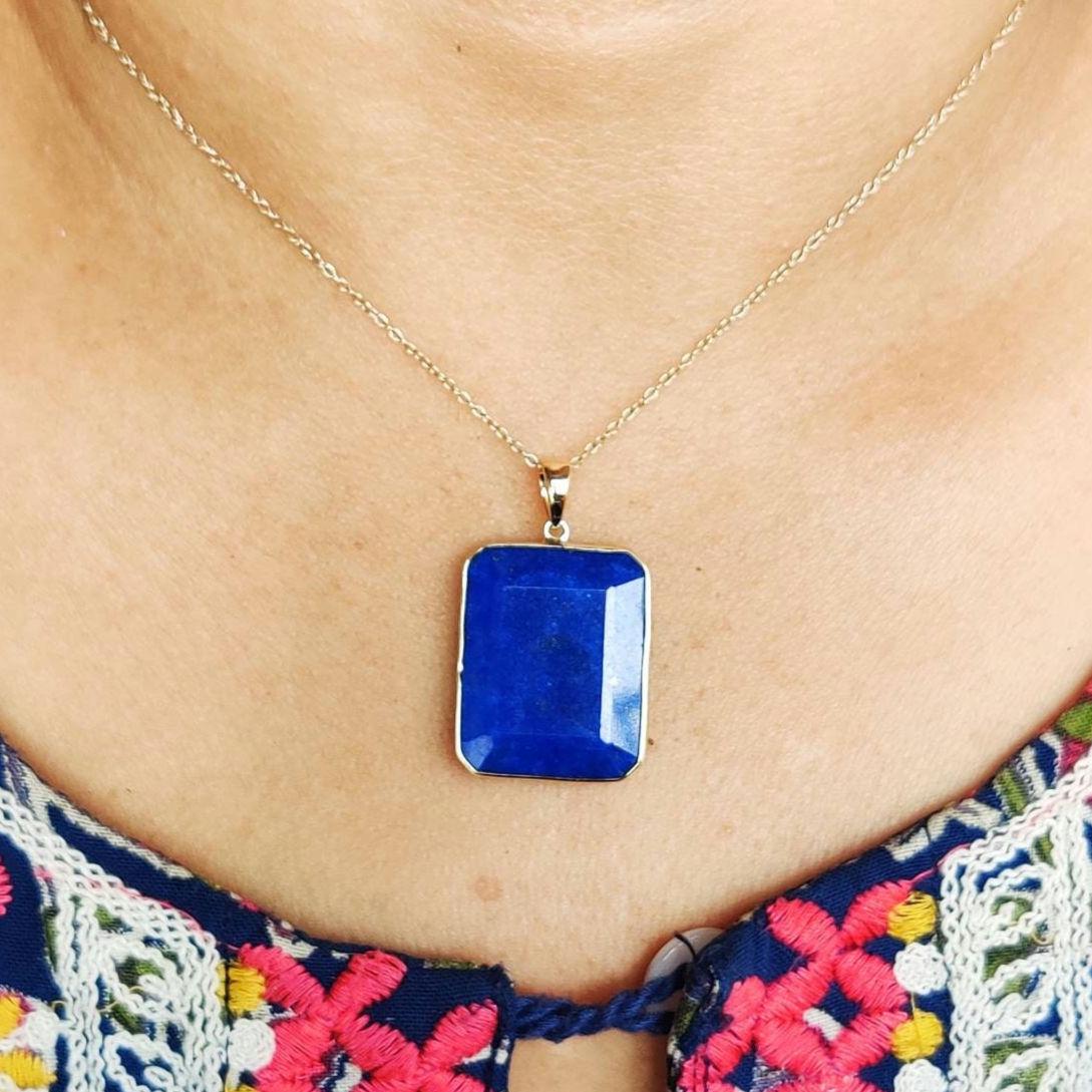 Natural Lapis Lazuli Pendant, 14K Solid Yellow Gold Pendant, Lapis Bezel Set Pendant, September Birthstone Pendant, Christmas Present