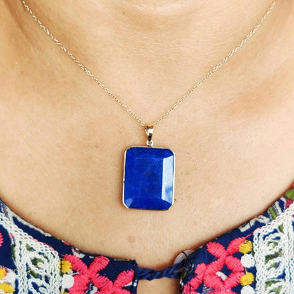 Natural Lapis Lazuli Pendant, 14K Solid Yellow Gold Pendant, Lapis Bezel Set Pendant, September Birthstone Pendant, Christmas Present