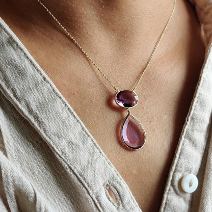 Natural Purple Amethyst Pendant Necklace, 14K Solid Yellow Gold Amethyst Necklace, February Birthstone Necklace, Christmas Present