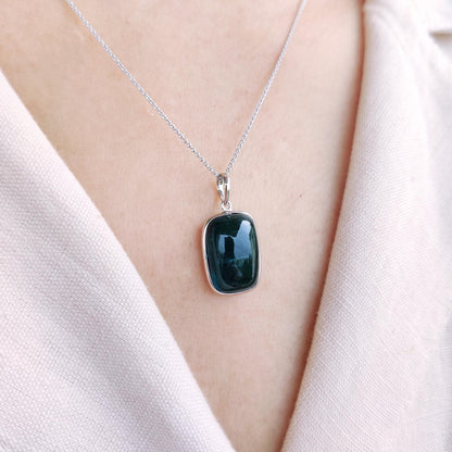 Natural Indigolite Tourmaline Pendant, 14K Solid White Gold Tourmaline Pendant, October Birthstone Pendant, Bezel Set Tourmaline Pendant