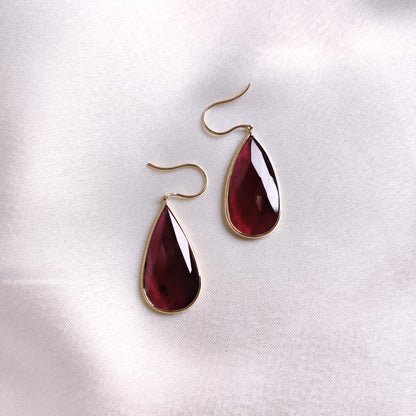 Natural Rhodolite Garnet Earrings, Bezel Earrings, 14K Solid Yellow Gold Earrings, January Birthstone, Dangler Earrings, Christmas Present